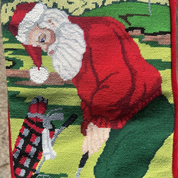 Needlepoint Liz Goodrick Dillon Christmas Stocking Santa Golfer "MARK" COMPLETED - Picture 5 of 13